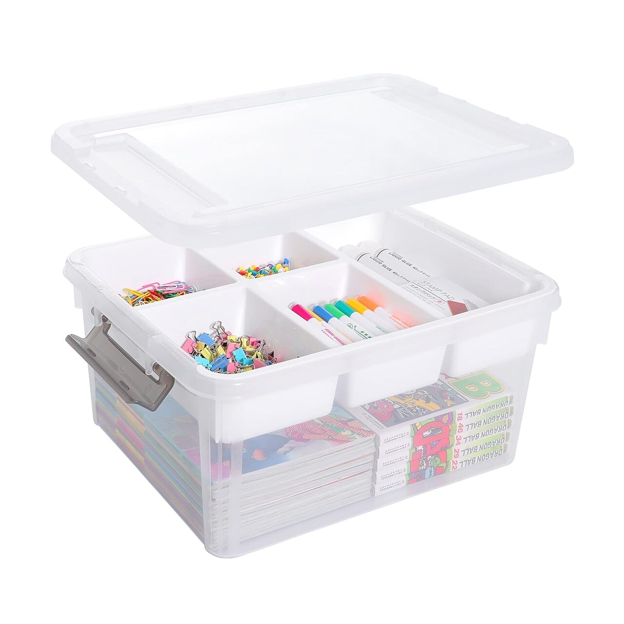 17 QT Plastic Storage Box with Removable Tray Craft Organizers and Storage Clear Storage Container for Organizing Lego, Bead, Tool, Sewing, Playdoh